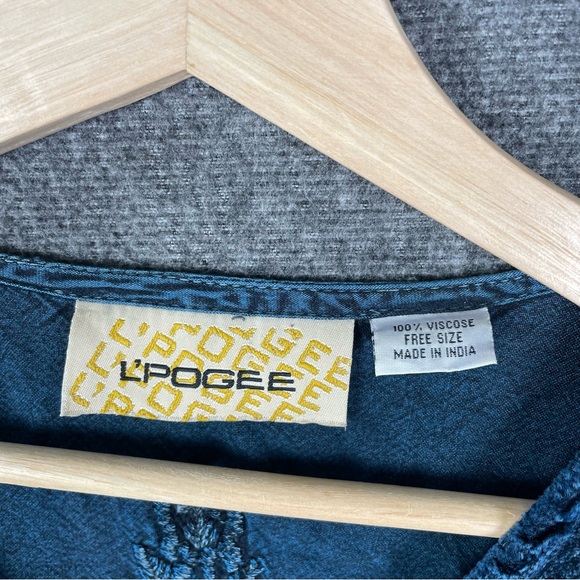 L’Pogee Whimsigoth Boho Velvet Ruffle Lace Button-Up Blouse Blue Embroidered OS - Picture 6 of 13